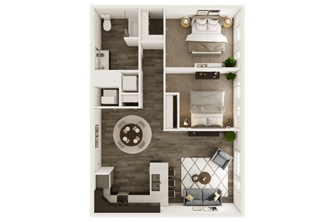 Floor plan for 2 beds, 1 bath, 919 sqft